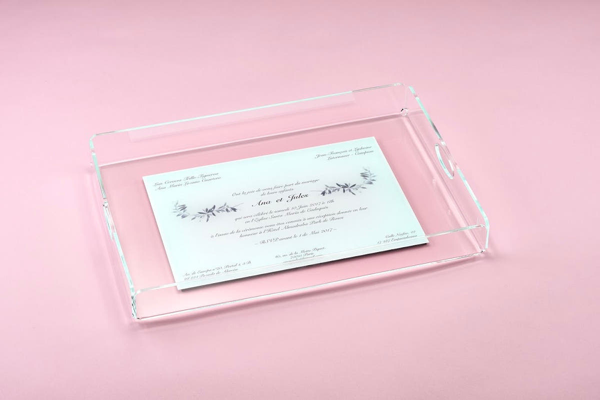Faire part de mariage imprimé sur plateau