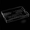 Plateau rectangulaire gravé du texte complet d'un faire-part de mariage en écriture cursive